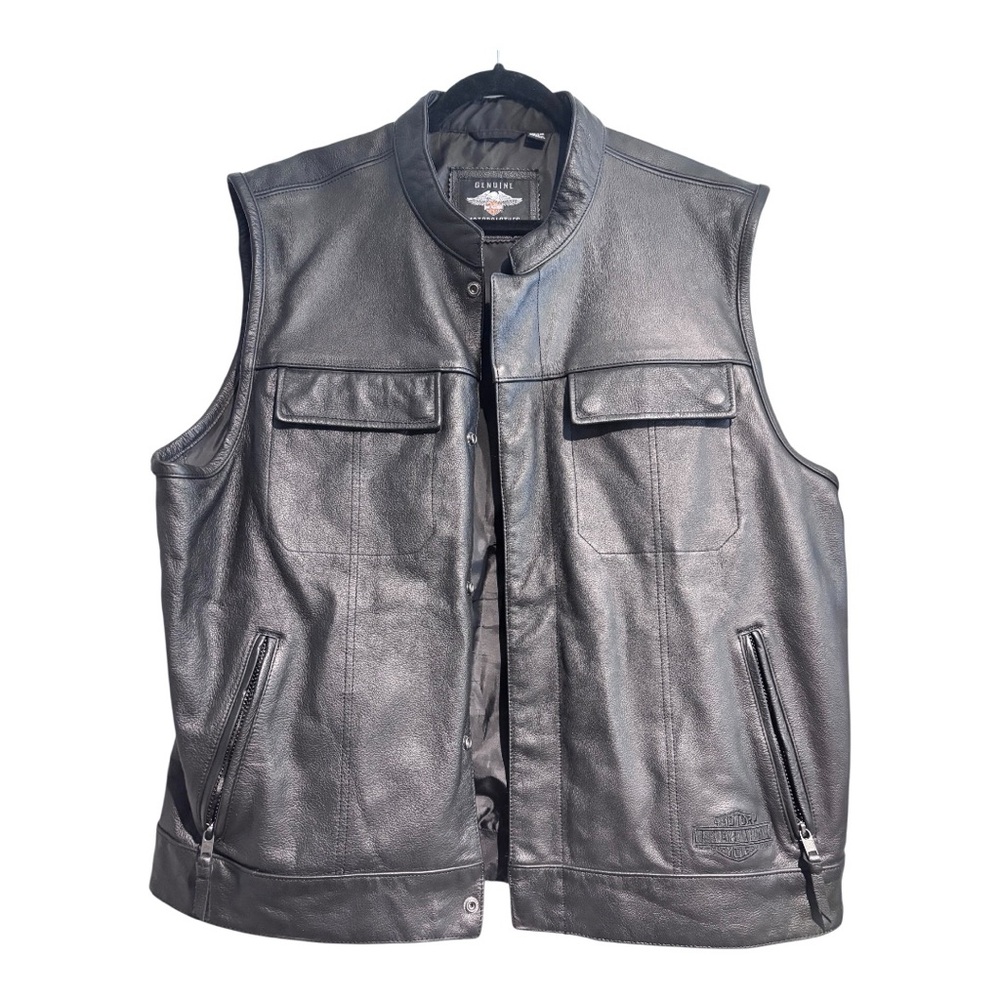 Harley-Davidson Black Leather Vest made from genuine buffalo hide leather!